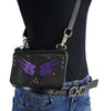 Milwaukee Leather MP8850 Ladies Leather 'Winged' Black and Purple Multi Pocket Belt Bag