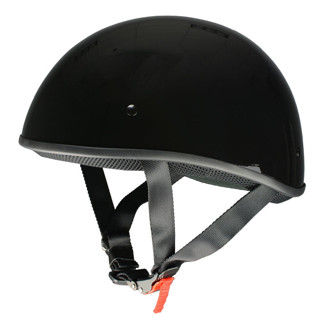 Milwaukee Leather MPH9711DOT black glossy half motorcycle helmet with minimal design, for men and women bikers.