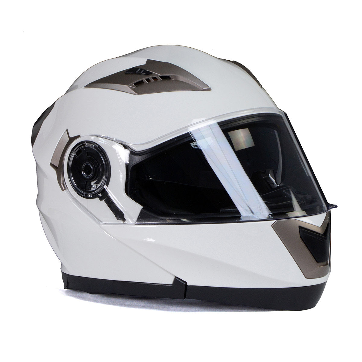 WHITE MPH9807DOT 'Ionized' Gloss White Advanced Motorcycle Modular Hel ...