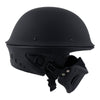 Milwaukee Leather MPH9830DOT Rascal 3/4 open face motorcycle helmet in flat black with interior padding, side view.