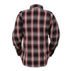 Milwaukee Leather women's plaid flannel biker shirt with CE armor, reinforced with aramid fiber for protection and style.