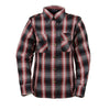 Milwaukee Leather women's plaid flannel biker shirt with CE armor, reinforced textile jacket with aramid fiber, casual and protective style.