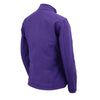 Milwaukee Leather women's purple waterproof lightweight shell jacket, shown in a close-up image with a hood and zipper details.