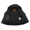 Milwaukee Leather women's black soft shell armored motorcycle jacket with hoodie, racing style, and protective padding.