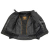 Milwaukee Leather women's black armored textile motorcycle jacket with removable liner, all-season design, front zipper and side pockets.