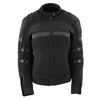 Milwaukee Leather women's black armored textile motorcycle jacket with removable liner, suitable for all seasons, shown on a model.