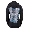 Black zip-up hooded sweatshirt for women with angel roses design by Milwaukee Leather, featuring a casual textile clothing style.