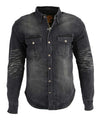 Milwaukee Leather men's black flannel biker shirt with CE approved armor, reinforced with aramid fibers, textile clothing for riding safety.
