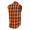 Milwaukee Leather MPM1655 Men's 'Checkered' Black and Orange Cut Off Flannel Shirt