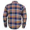 Milwaukee Leather MPM1656 blue and orange flannel biker jacket for men with CE armor, reinforced with aramid fiber, by HighwayLeather.