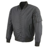 Milwaukee Leather men's black textile aviator bomber jacket with armor protection, featuring a sleek design and zippered front.