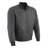 Milwaukee Leather men's black textile aviator bomber jacket with armor protection, featuring a zip front and ribbed cuffs.
