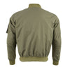 Milwaukee Leather men's green textile aviator bomber jacket with armor protection, featuring a front zipper and ribbed collar.