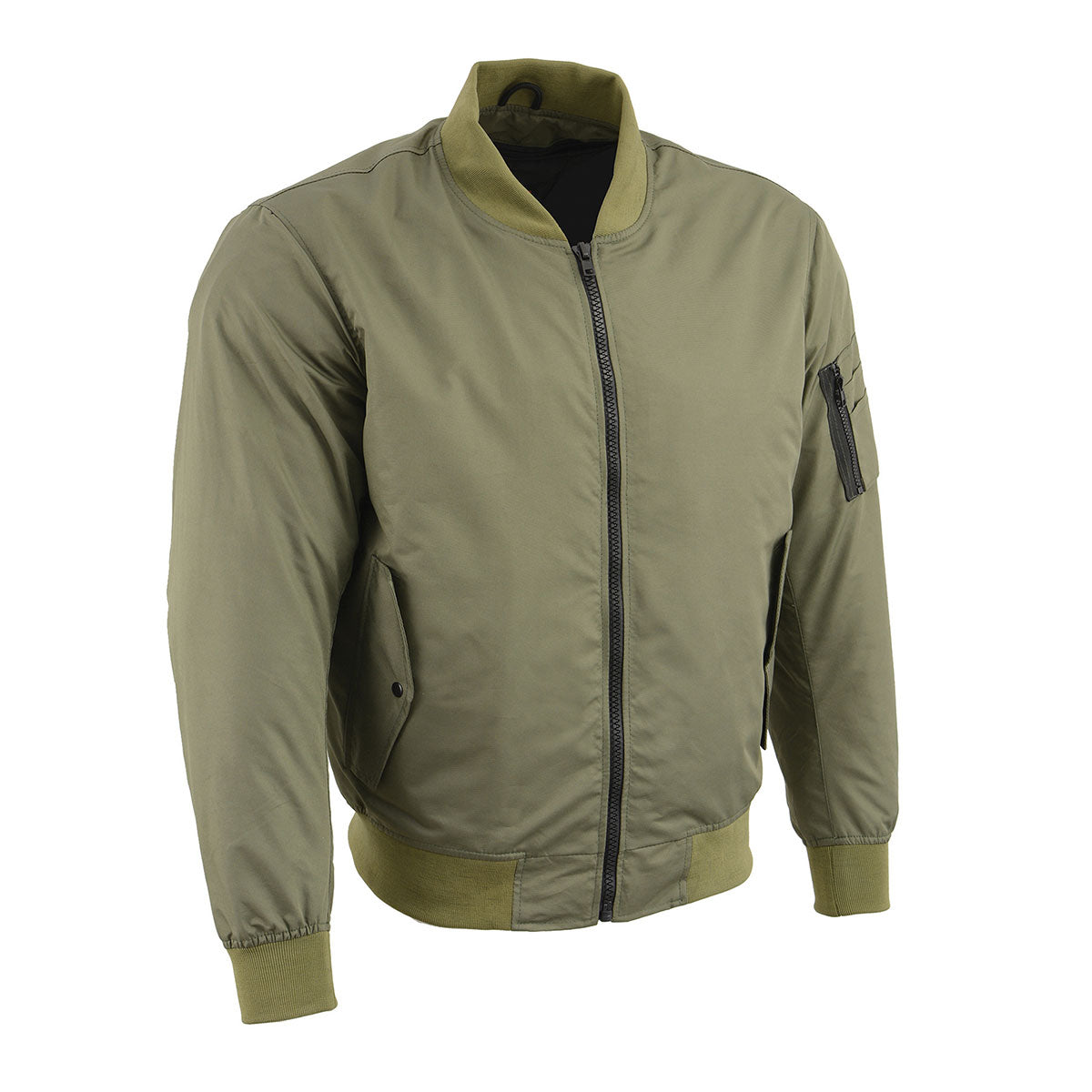 Milwaukee Leather men's green textile aviator bomber jacket with armor protection, featuring a classic style and rugged design.