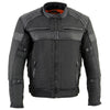 Milwaukee Leather men's black textile scooter jacket with leather trim, featuring a stylish design and secure zipper closures.