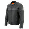 Milwaukee Leather men's black textile scooter jacket with leather trim, featuring a fitted design and multiple zipper pockets.