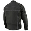 Milwaukee Leather men's black vented textile jacket with reflective stripes, designed for motorcycle riding and outdoor activities.