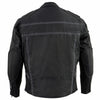 Milwaukee Leather men's black vented textile jacket with reflective stripes, featuring a modern design and adjustable collar.