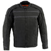 Milwaukee Leather Men's black vented textile jacket with reflective stripes, featuring a zipper front and adjustable cuffs.
