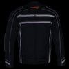Milwaukee Leather men's black vented textile jacket with reflective stripes, featuring a stylish design and functional ventilation.