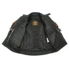 Milwaukee Leather men's burnt orange armored motorcycle jacket with leather and textile panels, suitable for all-season riding.
