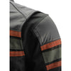 Milwaukee Leather men's burnt orange armored motorcycle jacket with leather and textile panels, suitable for all seasons.