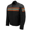 Milwaukee Leather men's burnt orange armored motorcycle jacket with leather and textile panels, suitable for all-season riding.