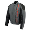 Milwaukee Leather men's black and grey textile motorcycle jacket with armored protection, mesh panels, and racing style.