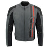 Milwaukee Leather men's black and grey textile motorcycle jacket with mesh panels, armored for riding comfort and protection.