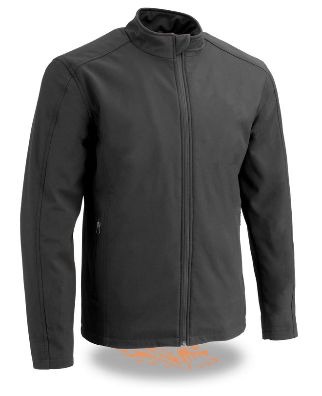 Milwaukee Leather men's grey waterproof soft shell jacket, lightweight and soft with a front zipper and adjustable cuffs.