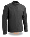Milwaukee Leather men's black waterproof soft shell jacket, lightweight and soft with a full front zipper and stand collar.