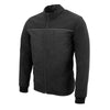 Milwaukee Leather men's black textile and fleece combo jacket with reflective piping, featuring a front zipper and adjustable cuffs.