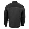 Milwaukee Leather men's black textile and fleece combo jacket with reflective piping, shown on a hanger.