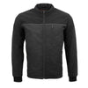Milwaukee Leather men's black textile and fleece combo jacket with reflective piping, designed for casual and outdoor wear.