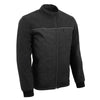 Milwaukee Leather men's black textile and fleece combo jacket with reflective piping, featuring a stylish and functional design.