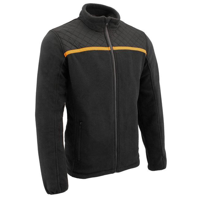Milwaukee Leather men's black micro fleece zipper front jacket, stylish and warm men's jacket with a sleek design and front zipper closure.