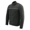 Milwaukee Leather men's black micro fleece jacket with zipper front and reflective stripes, suitable for casual wear and outdoor activities.