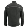Milwaukee Leather men's black micro fleece jacket with zipper front and reflective stripes, designed for casual and outdoor wear.