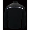 Milwaukee Leather men's black micro fleece jacket with front zipper and reflective stripes, designed for casual and outdoor wear.
