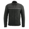 Milwaukee Leather men's black micro fleece zipper front jacket with reflective stripes, ideal for casual and outdoor wear.