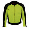 Milwaukee Leather men's black and neon green hi-vis mesh racer armored jacket with removable rain layer, designed for high visibility.