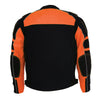 Milwaukee Leather men's black and orange textile motorcycle riding jacket with armored protection and reflective details.