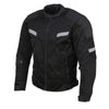 Milwaukee Leather men's black armored textile motorcycle jacket with removable liner, suitable for all seasons, displayed on a mannequin.