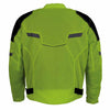 Milwaukee Leather men's high-viz black and green armored motorcycle jacket with mesh panels and reflective details.
