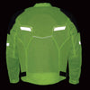 Milwaukee Leather men's black and green high-viz motorcycle jacket with armor, featuring armored mesh design and high visibility details.