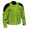 Milwaukee Leather men's black and green high-viz motorcycle jacket with armor and mesh panels, designed for high visibility riding.
