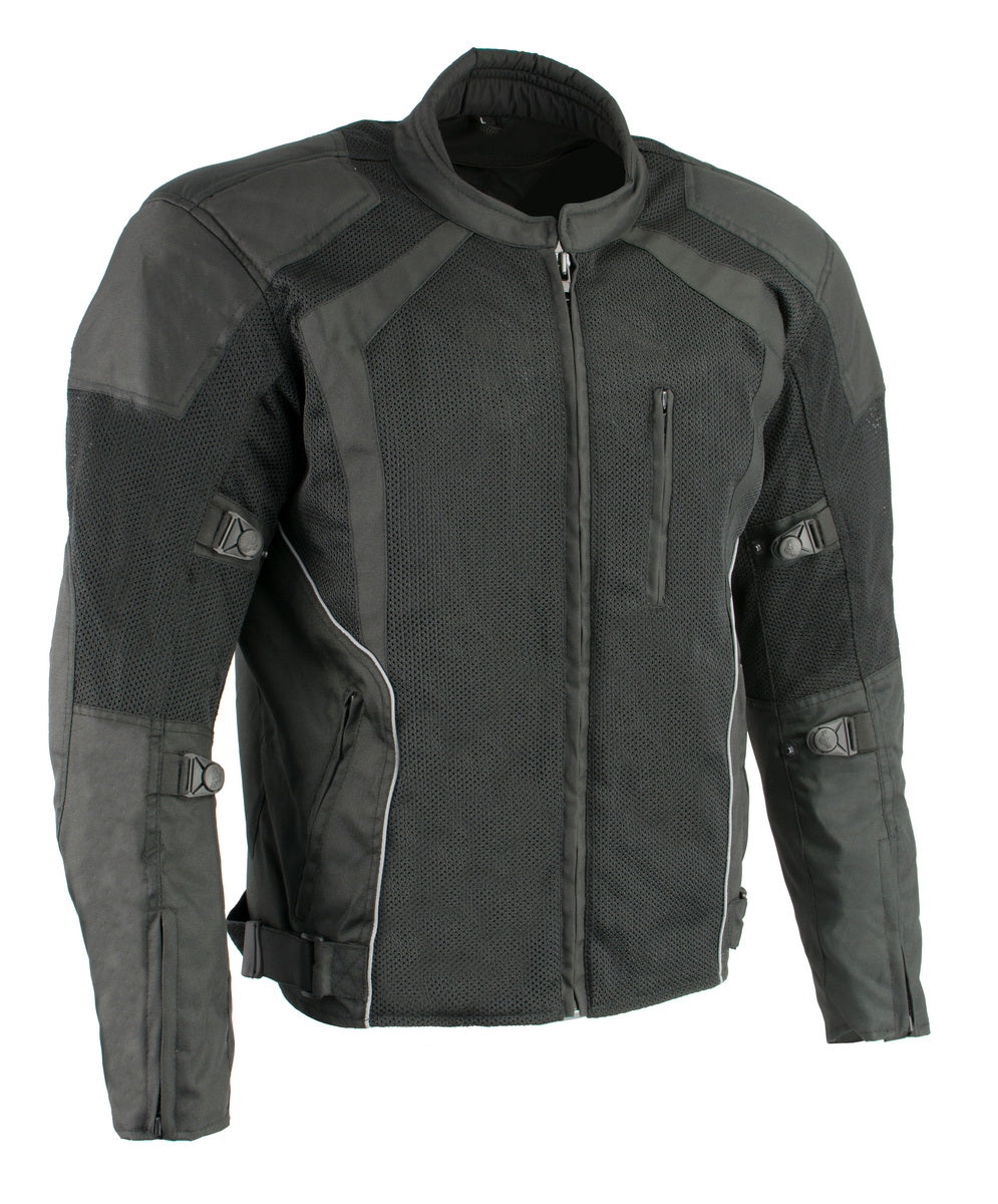 Milwaukee Leather men's black armored mesh motorcycle jacket with protective padding and all-season design for bikers.