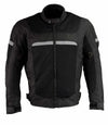 Milwaukee Leather men's black armored mesh racer jacket with reflective piping, designed for all-season riding comfort.