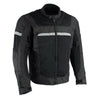 Milwaukee Leather men's black armored mesh racer jacket with reflective piping, designed for all-season riding comfort.