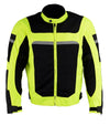 Milwaukee Leather men's high-vis green armored mesh racer jacket with reflective piping, all-season motorcycle jacket.
